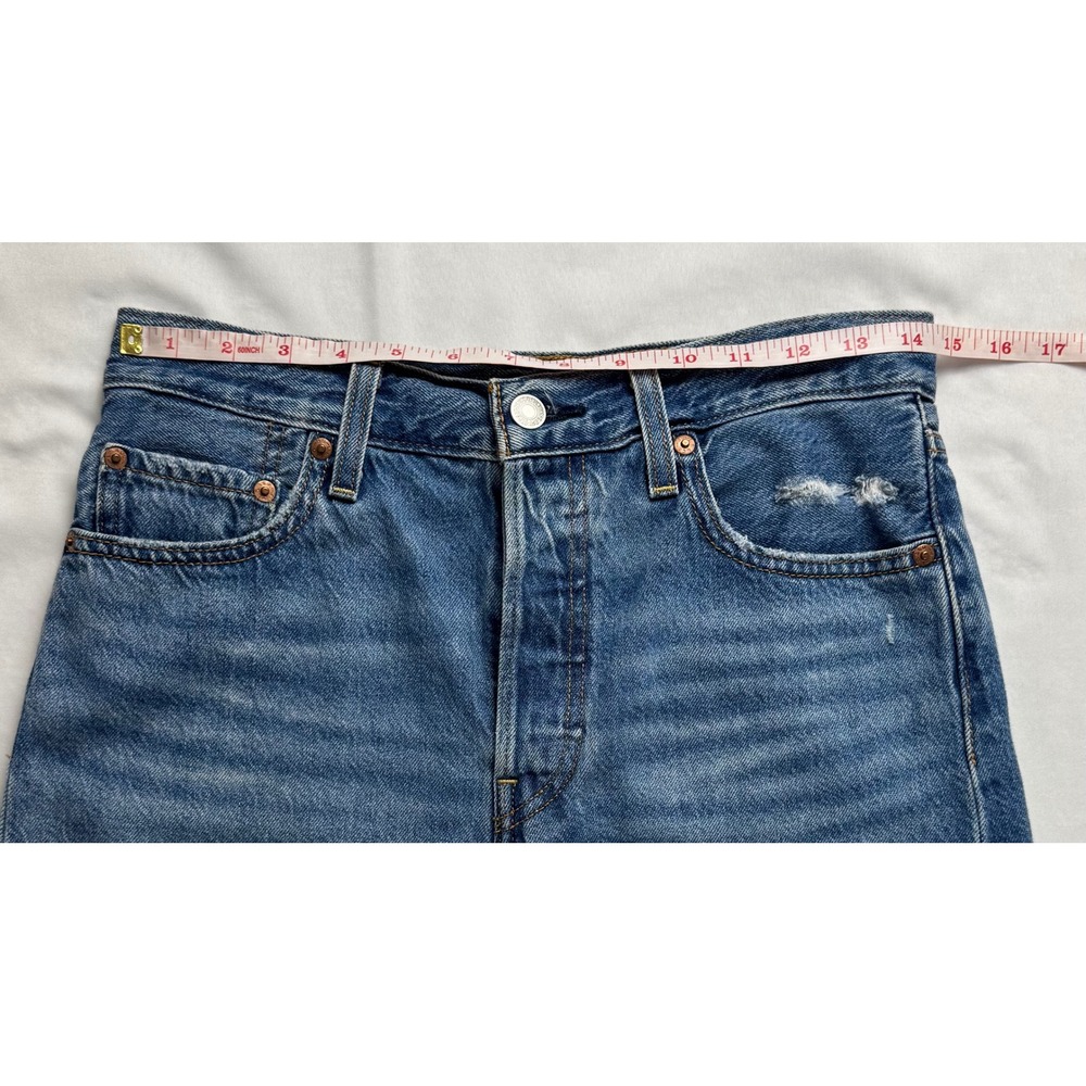 Levis Premium Ribcage Shorts Womens 29 High Rise Distressed Denim Medium Wash - Picture 11 of 16